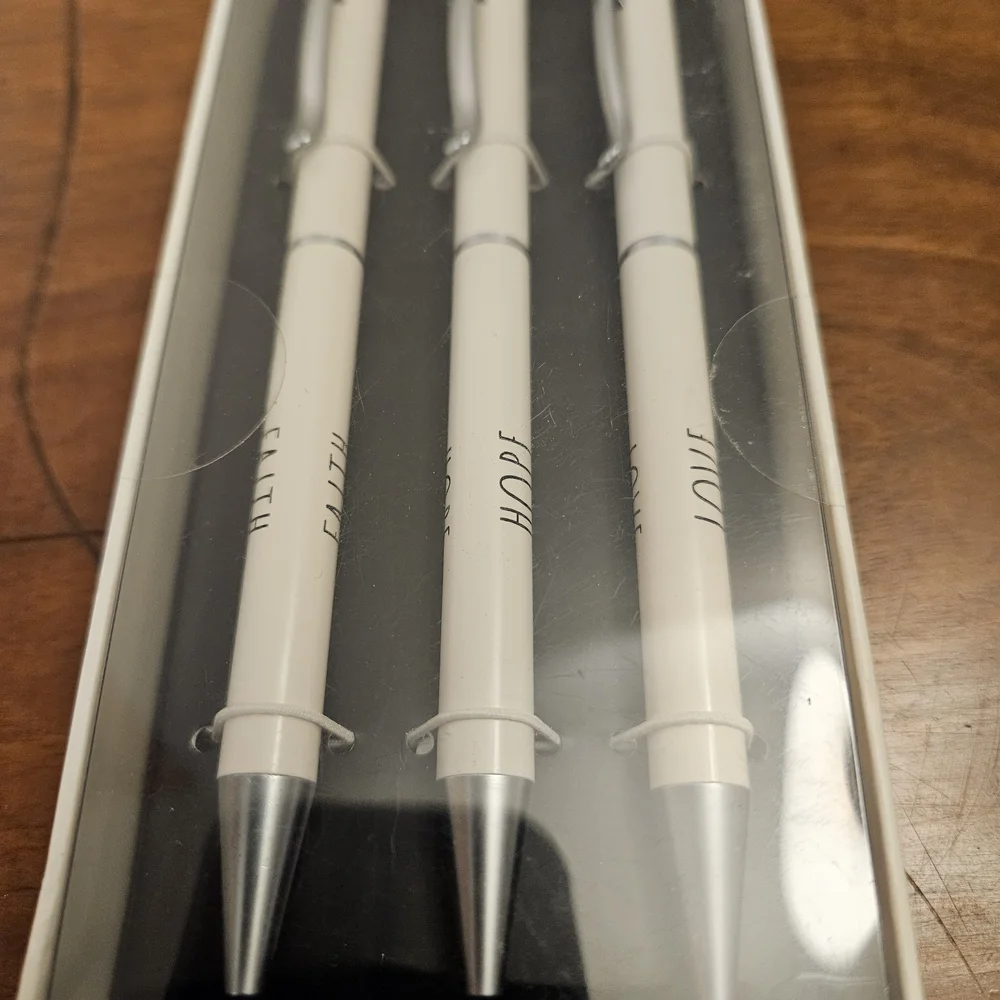 Rae Dunn Ballpoint Pen Set Faith Hope Love 3 Piece Gift Set New in Box
